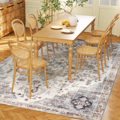HOMCOM 5x7 Vintage Washable Non-Slip Rug, Living Room, Brown/Green