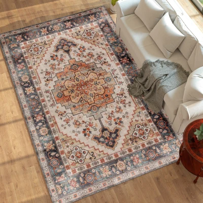 HOMCOM 8x10 Washable Boho Area Rug, Non-Slip Medallion, Brown