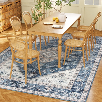 HOMCOM 5x7 Vintage Washable Non-Slip Rug, Blue