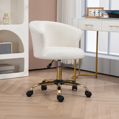 Vinsetto Armless Office Chair, Fluffy Computer Desk Chair with Adjustable Height, Swivel Wheels, Mid Back, Gold