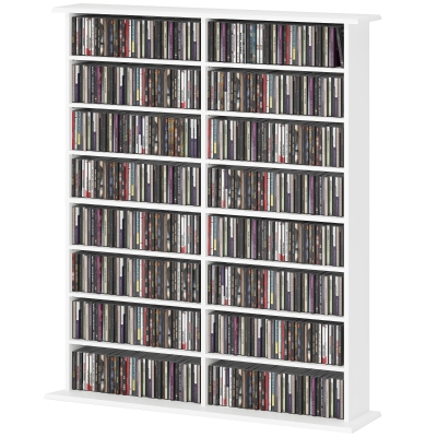 HOMCOM 8-Tier DVD Shelf with 12 Adjustable Shelves, Double CD Shelf, Holds 720 CDs, 396 DVDs or 396 Blu-rays, White