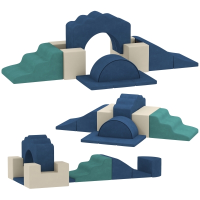 Qaba 7-Piece Baby Soft Play Set, Indoor Soft Play Gym Activity Play Set for Crawling, Sliding and Playing, Navy Blue