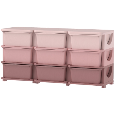 Qaba 3 Tier Kids Toy Organizer and Storage Bins with 9 Plastic Drawers, Pink