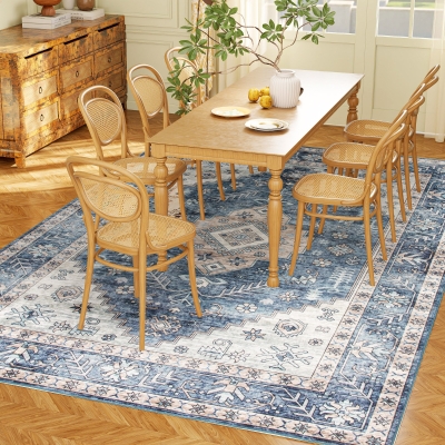 HOMCOM 8x10 Vintage Washable Non-Slip Rug, Blue