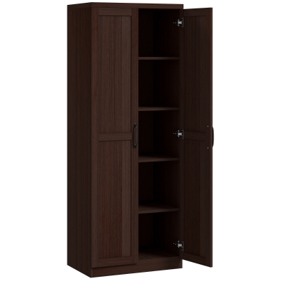 HOMCOM 63" Kitchen Storage Cabinet, 5-tier Pantry Cabinet with Doors and Adjustable Shelves for Dining Room, Dark Brown