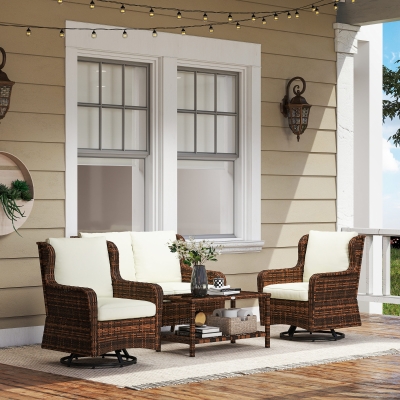Outsunny 4-Piece Rattan Patio Furniture Set, Cream