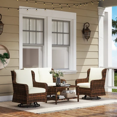Outsunny 4-Piece Rattan Patio Furniture Set, Cream