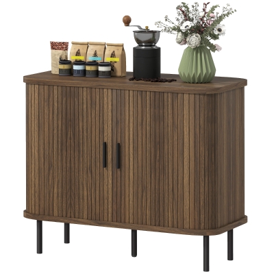 HOMCOM 35" Walnut Sideboard Buffet Cabinet with Tambour Doors