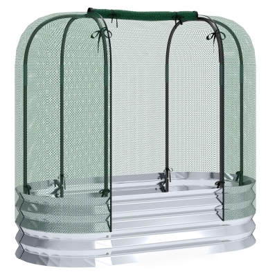 Outsunny Galvanized Raised Garden Bed with Crop Cage Protection Net Cover, Outdoor Planter Box for Vegetables, Flowers, Herbs