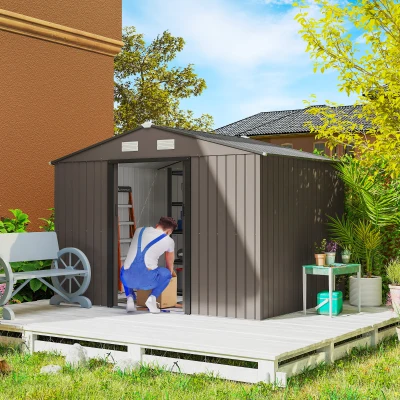 Outsunny 9' x 6' Outdoor Storage Shed, Brown with 4 Vents