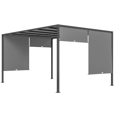 Outsunny 10' x 13' Outdoor Patio Pergola with Sliding Roof, LED Lights, Solar Powered for Garden, Lawn, Backyard, Dark Grey