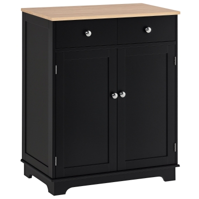 HOMCOM Sideboard Buffet Cabinet with Storage, 27" Kitchen Cabinet with Adjustable Shelf, 2 Drawers and 2 Doors, Coffee Bar Cabinet with Rubberwood Tabletop, Black