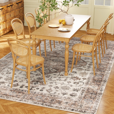 HOMCOM 5x7 Vintage Washable Non-Slip Rug for Living Room, Tan