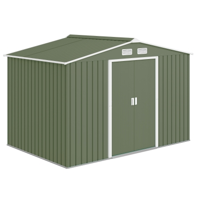 Outsunny 9.1'x6.4'x6.3' Garden Storage Shed w/ Foundation Kit Metal Tool Storage House w/ Double Doors Light Green