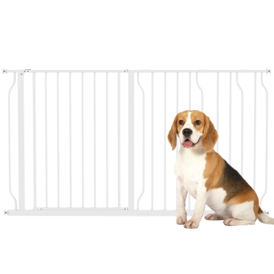 PawHut 30"- 57" Easy Install Pet Gate w/ Door & Double Locking System, Extra Wide Dog Gate for Stairs, Hallways, White