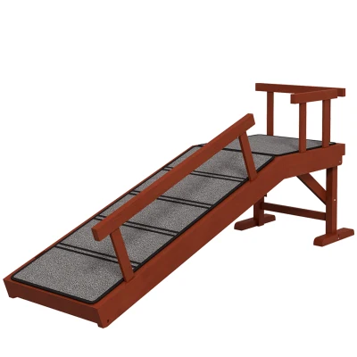 PawHut Wooden Dog Ramp for Large Dogs, 49" Long, with Non-slip Rug, Removable Guardrails for Couch, Bed, Brown