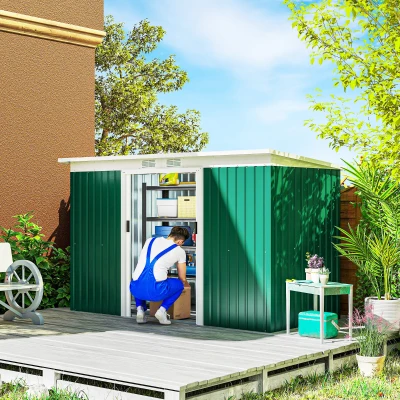 Outsunny 9' x 4' Outdoor Storage Shed, Metal, Lockable, Green