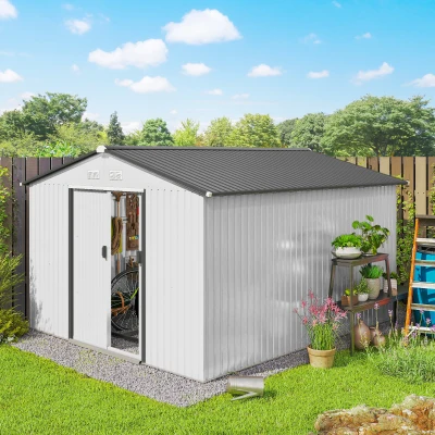 Outsunny 11' x 9' Metal Storage Shed, Silver with Double Doors