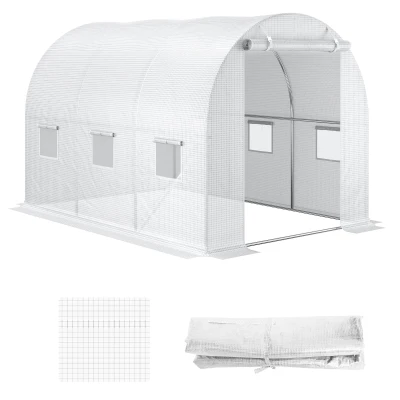Outsunny 9.8' x 6.6' x 6.6' Plastic Greenhouse Cover Replacement, Heavy Duty Waterproof Tarp for Hoop House, Sheeting with 6 Windows, Door & Reinforcement Grid, White(m-11)