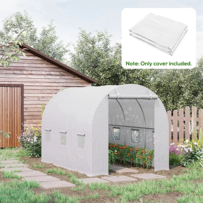 Outsunny 9.8' x 6.6' x 6.6' Plastic Greenhouse Cover Replacement, Heavy Duty Waterproof Tarp for Hoop House, Sheeting with 6 Windows, Door & Reinforcement Grid, White(m-10)