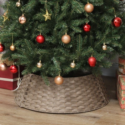 HOMCOM 27" Rustic Woven Christmas Tree Collar, Coffee