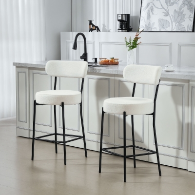 HOMCOM Set of 2 Barstools, Upholstered Bar Stools with Backrest, Footrest for Kitchen Island, Dining Room, Cream White