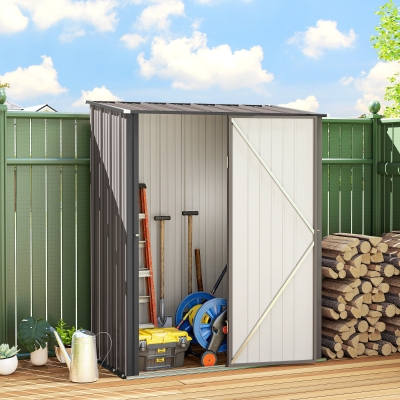 Outsunny 5' x 3' Outdoor Storage Shed, Steel Garden Shed with Single Lockable Door, Tool Storage Shed for Backyard, Light Grey