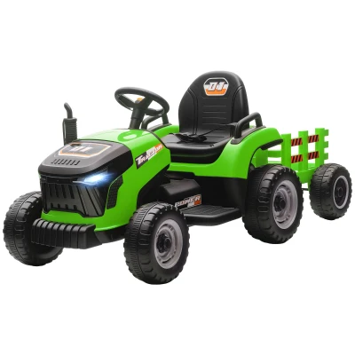 Qaba 12V Kids Ride On Tractor with Trailor, Remote Control, Music, Lights, Shifter, for Kids Ages 3-8 Years, Green