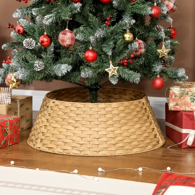 HOMCOM 27" Rustic Woven Christmas Tree Collar, Natural