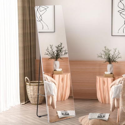 HOMCOM 63"x18" Full Length Mirror, Floor Standing, Wall-Mounted or Leaning Against Wall Tall Mirror w/Support Frame, Rectangular Full Body Mirror for Bedroom, Living Room, Silver