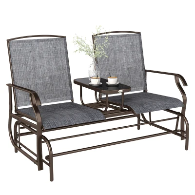 Outsunny Patio Glider Rocking Chair 2 Person Outdoor Loveseat Rocker Garden Furniture Bench, Grey