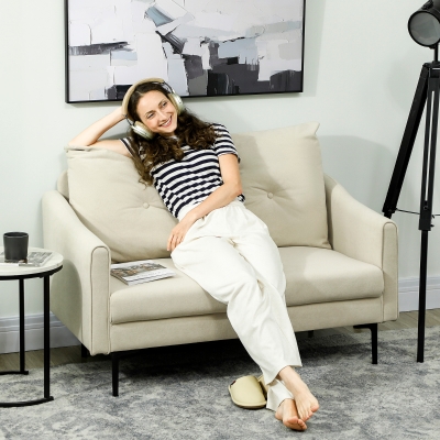 HOMCOM 2 Seater Sofa, Small Modern Couch with High-Resilience Foam, Thicken Padding, Button Tufted, Cream White