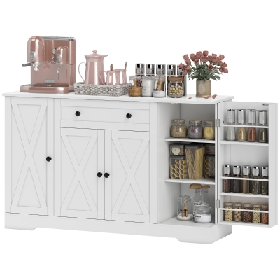 HOMCOM Sideboard Buffet Cabinet, Farmhouse Coffee Bar Cabinet with Door Shelves, Adjustable Shelves, Drawer, Barn Doors, White