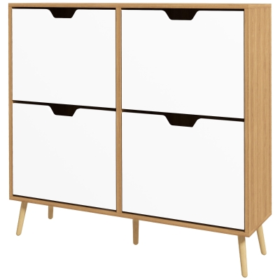 HOMCOM Shoe Storage Cabinet with 4 Flip Drawers and Adjustable Shelf, Shoe Cabinet for 8-16 Pairs of Shoes, Natural