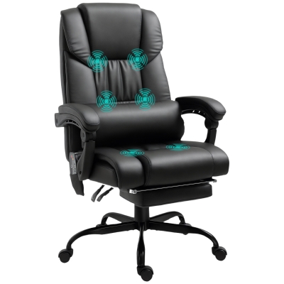 Vinsetto 6-Point Vibration Massage Chair, Height Adjustable Reclining Computer Chair with Retractable Footrest, Black