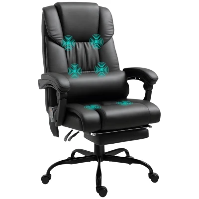 Vinsetto 6-Point Vibration Massage Chair, Height Adjustable Reclining Computer Chair with Retractable Footrest, Black