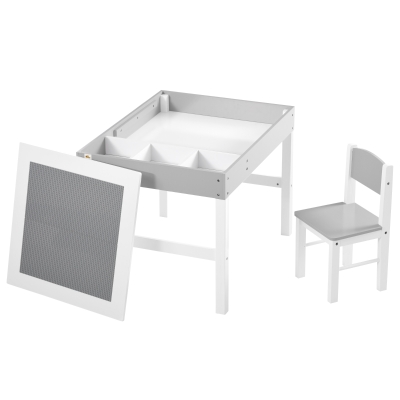 Qaba 2-in-1 Kids Activity Table with Storage & Chair Set, Gray