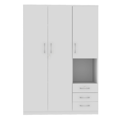 2-Door Wooden Wardrobe with Shelves and 3 Drawers, Built-in Hanging Rod and Lockable Drawer, 47" L x 20" W x 69" H, White