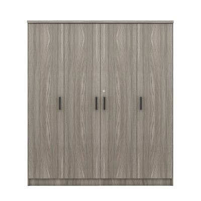 4-Door Wardrobe with Hanging Rail, Locking Drawer, Black Handles, MDF Construction, Ideal for Small Bedrooms, 59" L x 20" W x 68" H, Grey