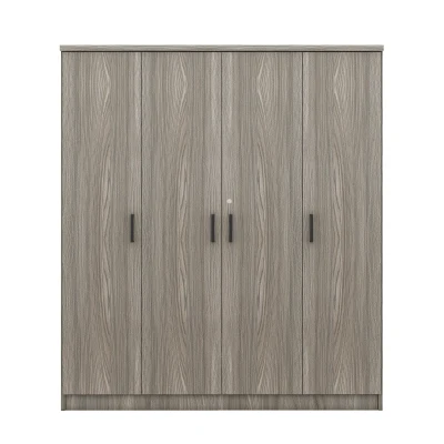 4-Door Wardrobe with Hanging Rail, Locking Drawer, Black Handles, MDF Construction, Ideal for Small Bedrooms, 59" L x 20" W x 68" H, Grey