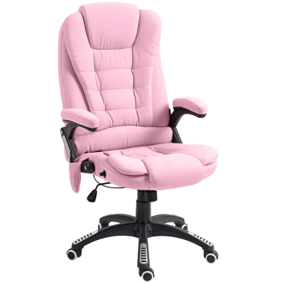 Vinsetto 6 Point Vibrating Massage Home Office Chair High Back Executive Chair with Reclining Back, Swivel Wheels, Pink