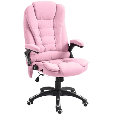 Vinsetto 6 Point Vibrating Massage Home Office Chair High Back Executive Chair with Reclining Back, Swivel Wheels, Pink