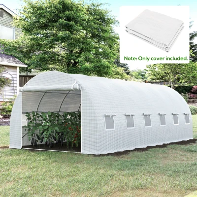 Outsunny 19.7' x 9.8' x 6.6' Plastic Greenhouse Cover Replacement, Heavy Duty Waterproof Tarp for Hoop House, Sheeting with 12 Windows, Door & Reinforcement Grid, White(m-10)