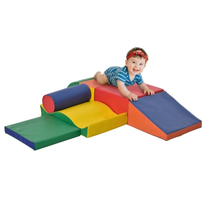 Soozier 7 Pieces Soft Play Foam Climbing Blocks, Indoor Modular Kids Play Toys for Climbing, Crawling, Sliding, Multicolour