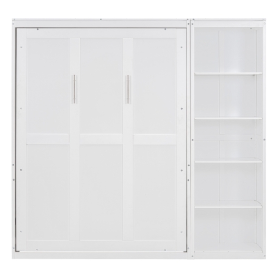 Full Size Murphy Bed with Dual Piston Mechanism, Storage Shelves, Space-Saving Wall Bed with Flexible Slats, 87.5" L x 16" W x 84" H, White