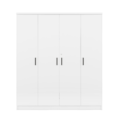 4-Door Wardrobe with Ample Storage, Hanging Rail, Black Handles, MDF Construction, Ideal for Bedroom Decor, 59" L x 20" W x 68" H, White