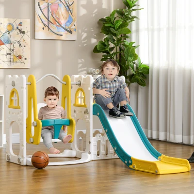 Qaba 6-in-1 Toddler Slide & Swing Set, Indoor, Yellow