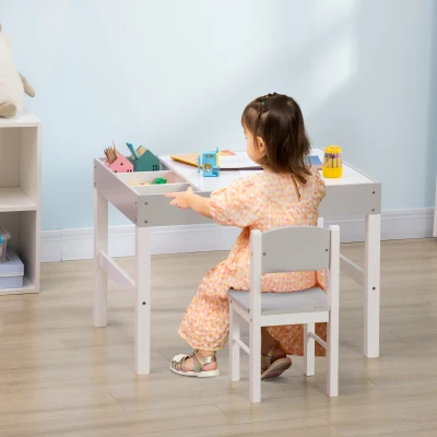 Qaba 2-in-1 Kids Activity Table with Storage & Chair Set, Gray