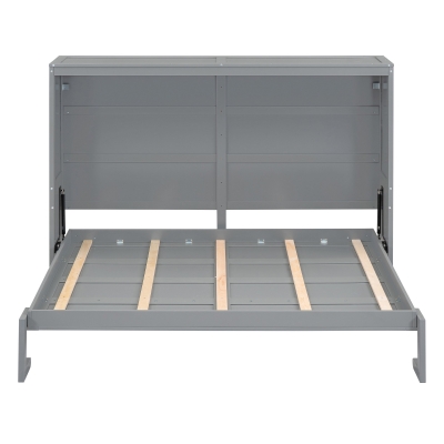 Full Size Murphy Bed with Cabinet, Space-Saving Wall Bed with Flexible Slats and Dual Piston Mechanism, 77.5" L x 61.5" W x 62" H, Grey