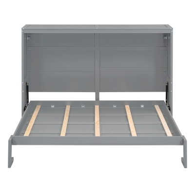 Full Size Murphy Bed with Cabinet, Space-Saving Wall Bed with Flexible Slats and Dual Piston Mechanism, 77.5" L x 61.5" W x 62" H, Grey
